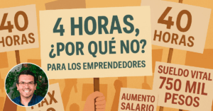 Pancarta que exige pagos oportunos al Estado chileno, representando la columna de opinión de Víctor Velastino sobre innovación y burocracia.